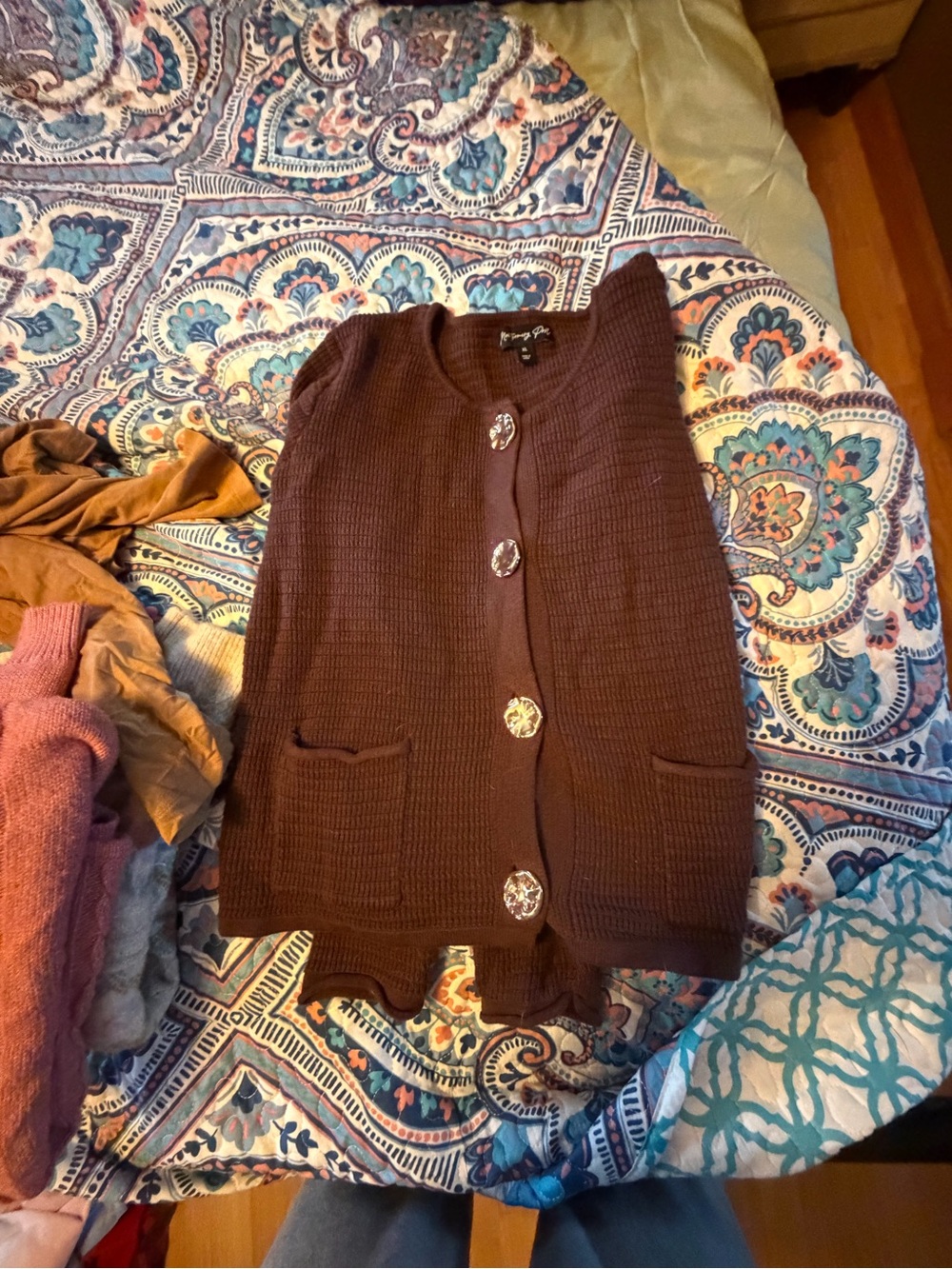 Women's Ribbed Button-Front Cardigan Sweater - Brown